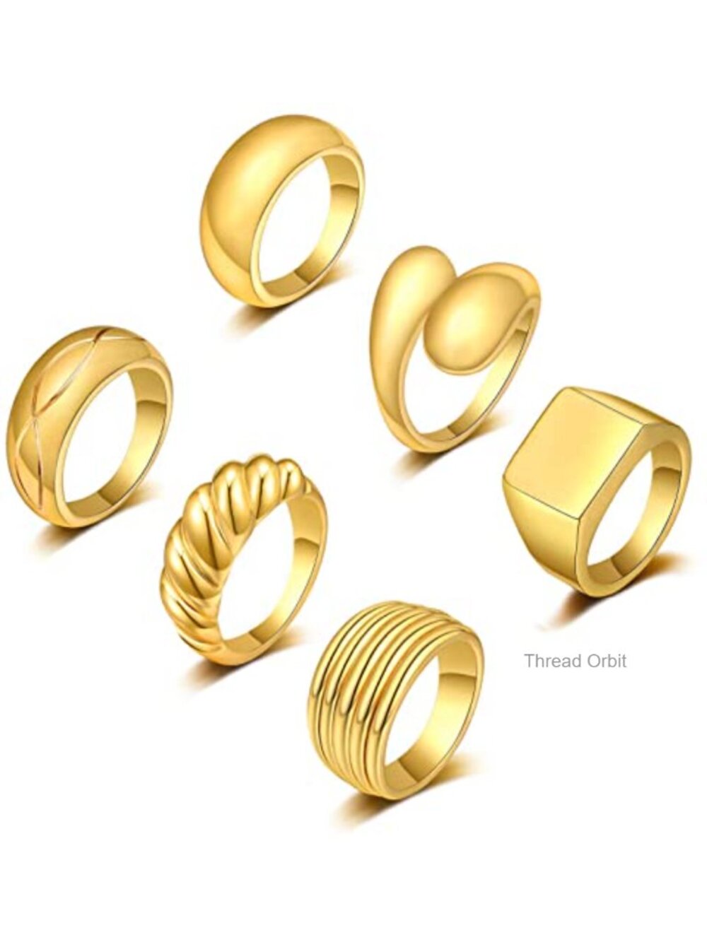 6PC Chunky Stackable Rings for Women 18K Gold Plated Non Tarnish Statement
